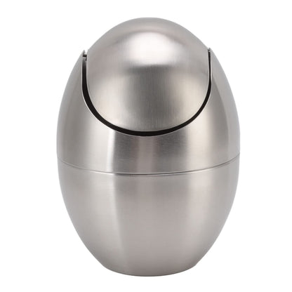 Tyenaza Mini Trash Can, Egg-Shaped Stainless Steel Countertop Garbage Bin, Mini Desk Can with Swing Lid for Office Desk, Coffee Table, Vanity Tabletop, Bedroom