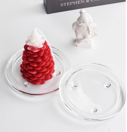 Cumuiu Glass Candle Holder 2 Pack 5 Inch Clear Beautiful Transparent Round Candle Plate (2pack 5inch)