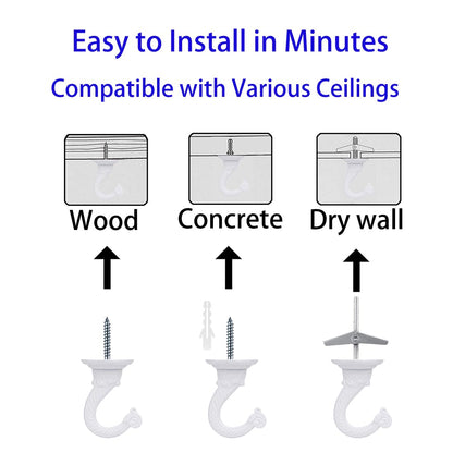 OBSTKUCHEN 3 Sets Large Swag Ceiling Hooks Heavy Duty Swag Hook with Hardware for Hanging Plants Ceiling Installation Cavity Wall Fixing (3 Sets, White)