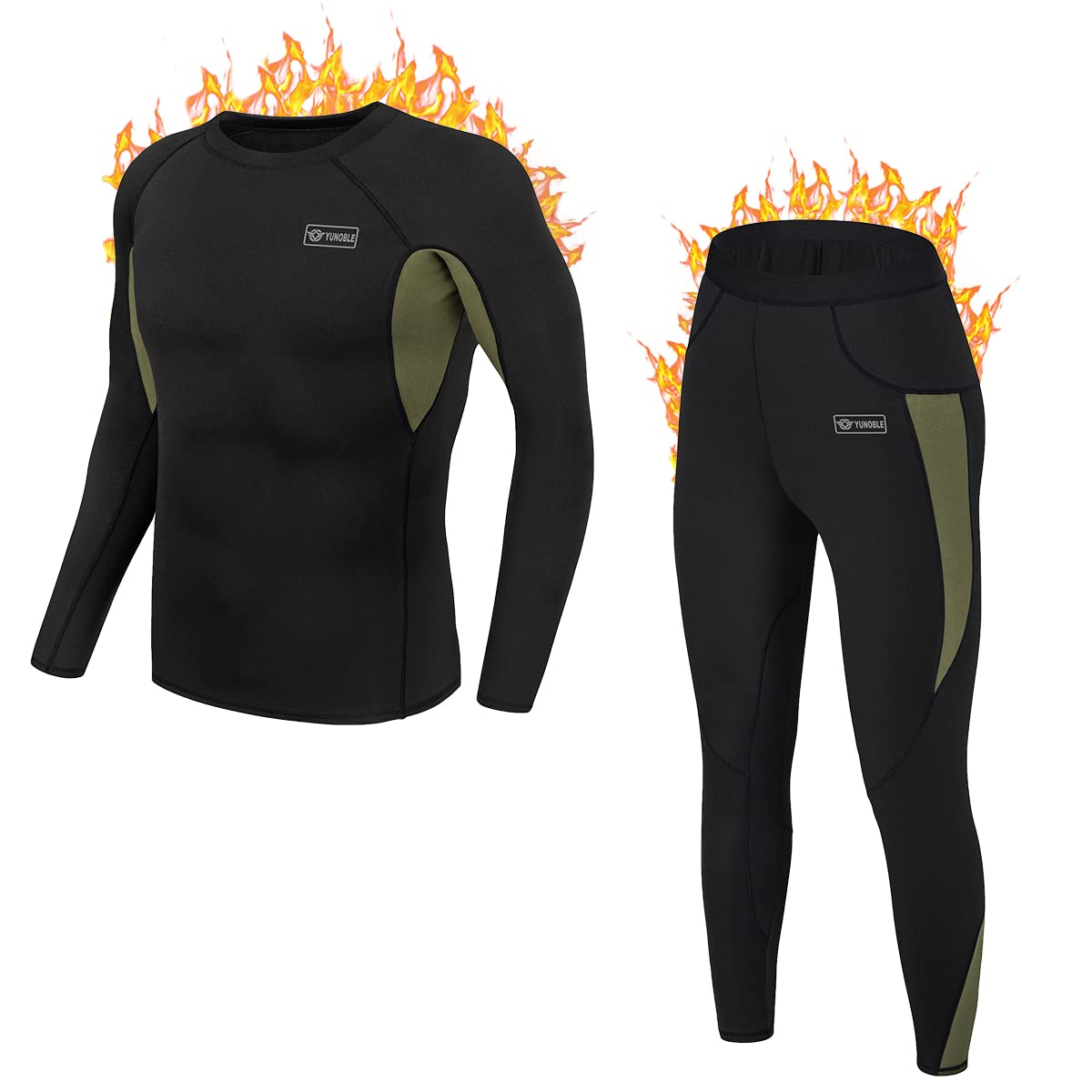 Men’s Thermal Underwear Set, Cold Weather Fleece Lined Sport Long Johns Base Layer Quick Drying Thermo for Hunting Skiing-M