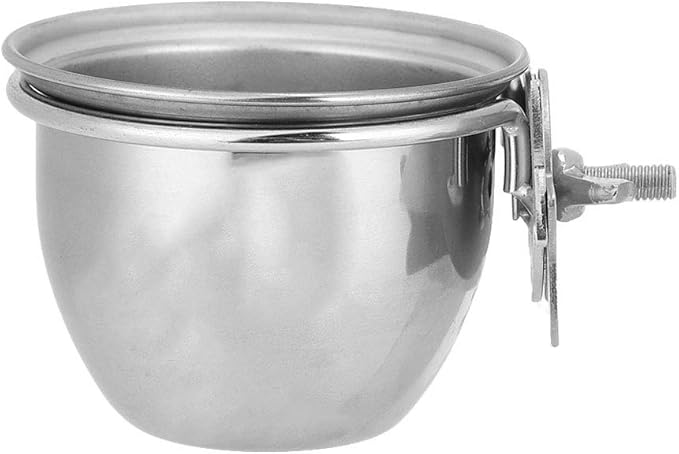 Cage Bird Feeder,Bird Food Bowl, Bird Food Cups,Stainless Steel Parrot Food and Water Coop Cup Bird Feeding Dish Feeder with Clamp Holder(7.5cm)