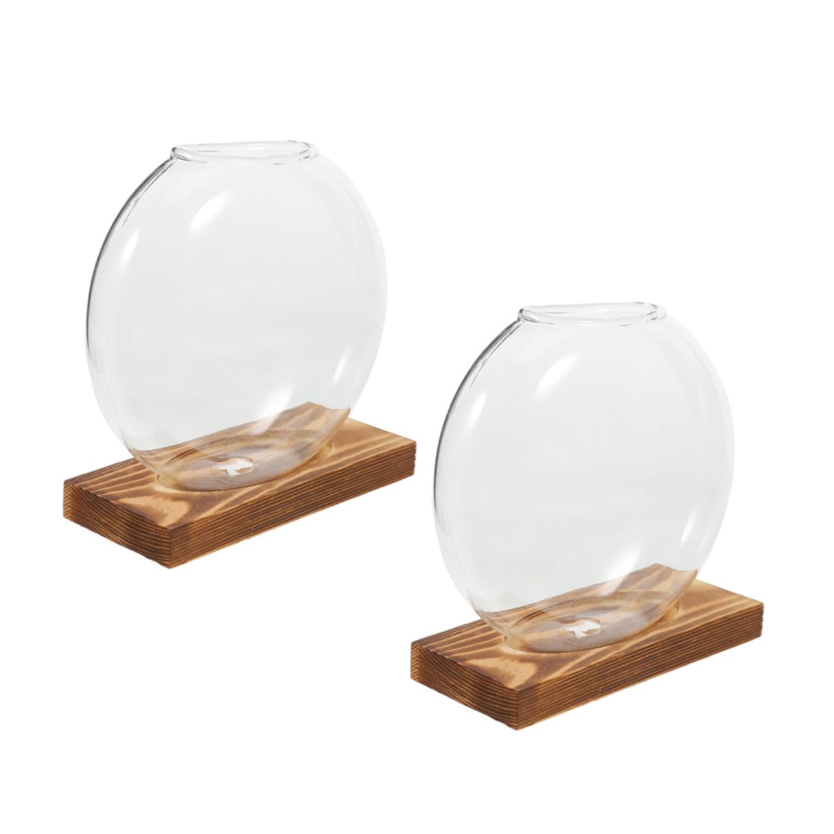 Toyvian 2pcs Hydroponic Glass Planter Vases with Wooden Stand Propagation Station for Indoor Plants Desktop Terrarium Suitable for Home and Office Décor