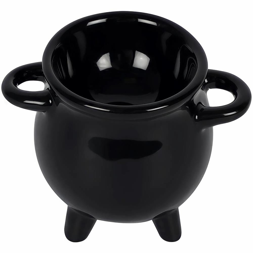 Something Different Adorable Black Cauldron Egg Cup with Broom Spoon - 6.5cm x 9cm x 6.5cm (1 Pc.) - Witchy, Fun & Unique Design - Perfect Novelty Kitchen Accessory Gift