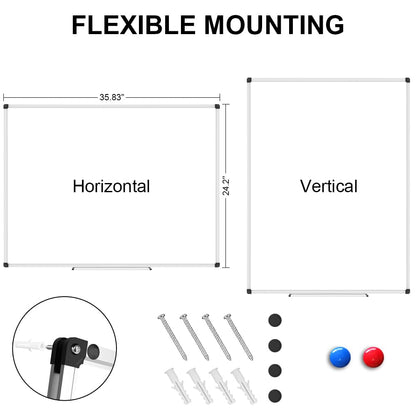 XBoard Porcelain Magnetic Dry Erase Board 36 x 24 Inch, Porcelain Whiteboard with Aluminium Frame & Marker Tray 3' x 2' | Wall Mounted Magnetic White Board for Home School Office