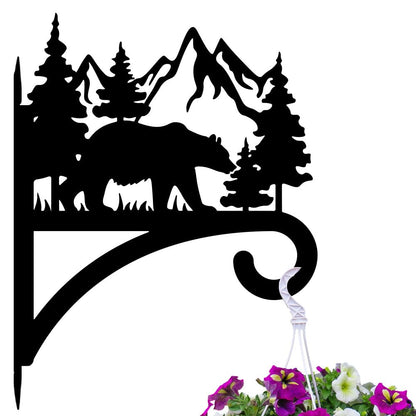 peacoblue Iron Plant Hanger Hook for Outdoor Indoor Hanging Plant Flower Fern Pot Lantern Bird Feeder,12"x15" Weather Resistant Metal Wall Holder for Porch Garden Farmhouse(Forest Bear and Mountain)