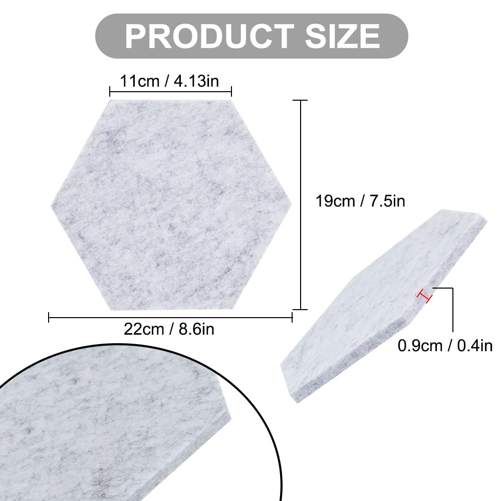 Vuzvuv 6 Pcs Hexagon Bulletin Board with 50 Pushpins & Sticky Note Adhesive Cork Board for Wall，Felt Pin Board for School，Office Decor（Gray）