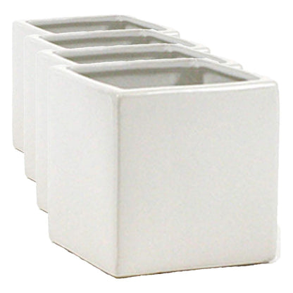 WGVI WGV Ceramic Cube Vase Width 4" Height 4" (Fits 3" Pot) Elegant Modern Block Square Floral Planter Terrarium Container Table Dresser for Event Accent Home Office Decor White 1 Piece (Pack of 4)