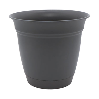 The HC Companies Eclipse Round Planter with Saucer - Outdoor & Indoor Plant Pot with Drainage Holes - Lightweight, UV-Resistant Plastic Pots for Plants, Flowers & Herbs (20" Warm Gray, Pack of 1)