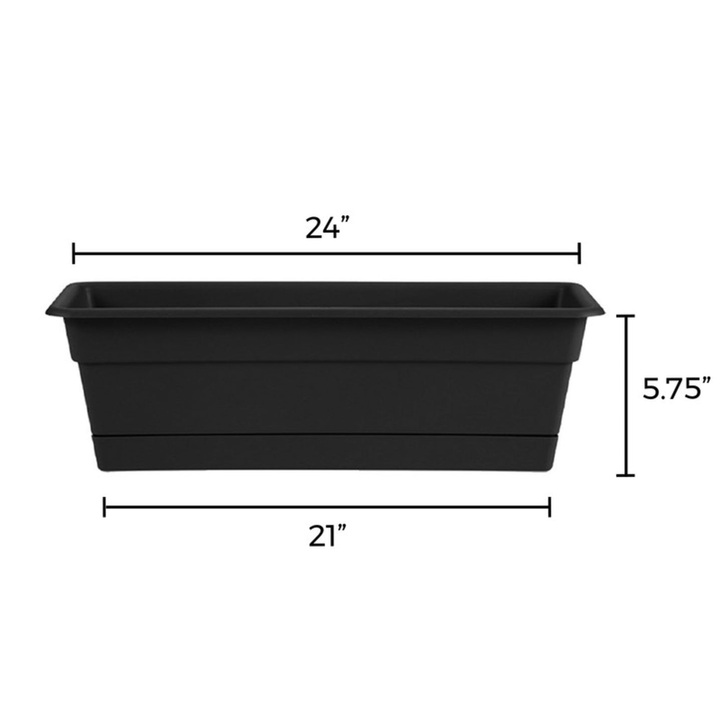 Bloem Dura Cotta 24" Plastic Window Box Planter with Saucer Tray: Indoor/Outdoor, for Window Sill, Ledge, & Tabletop, Black