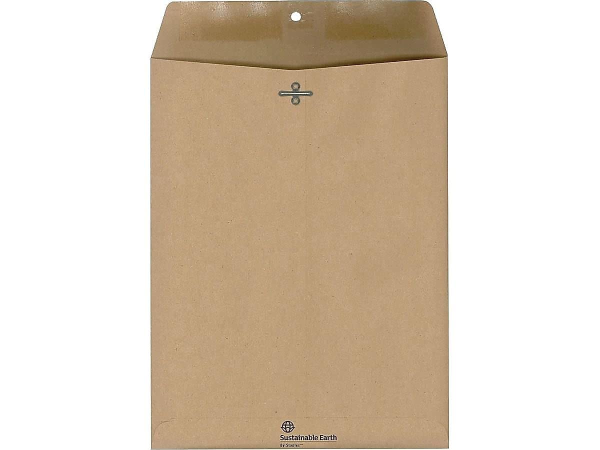 Staples 9 x 12 Kraft Clasp Catalog Envelopes, Brown, Eco‑Friendly Heavyweight Mailing Envelopes with Metal Clasp & Gummed Seal, 100/Pack