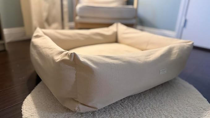 Rectangular Natural Cotton Canvas Dog Bed with Raw Cotton Insert – Eco Friendly Pet Bed with Removable Washable Cover, Breathable Cushion for Dogs & Cats (Natural, X Large 42" × 30" × 8")
