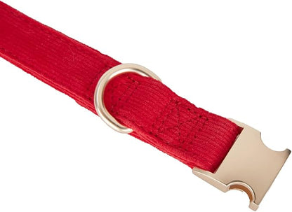 Soft Cotton Dog Collar with Metal Buckle Adjustable Heavy Duty Comfy Corduroy Collars for Small Medium Large Dogs,Red,Medium