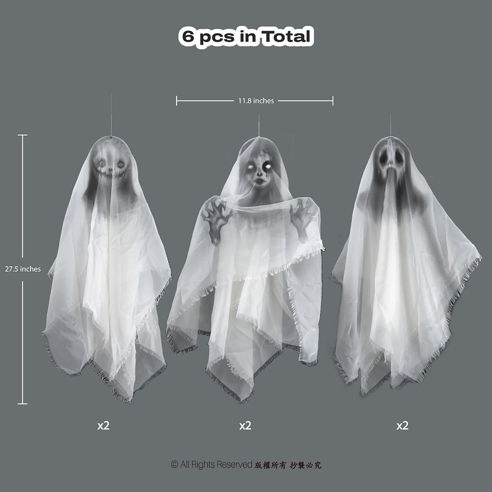 Cheerland Hanging Ghost Halloween Decoration Creepy Floating Ghost Garland Flying Ghouls for Haunted Mansion House Horror Parties Spooky Birthday Party Banner Scary Terror Fabric Yard Decor