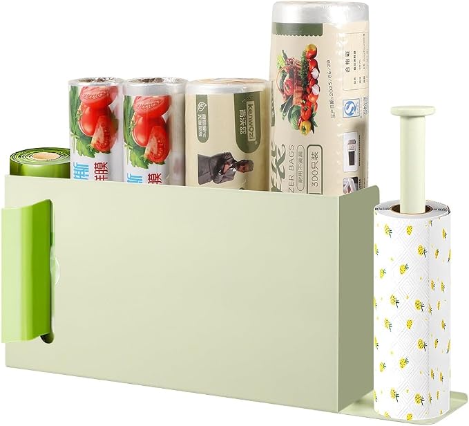 Picowe Large Wall Mount Kitchen Wrap Organizer Rack, Metal Aluminum Foil Organizer, Cabinet Storage Holder for Kitchen, Aluminum Foil, Cling Film, Paper Towel (White)