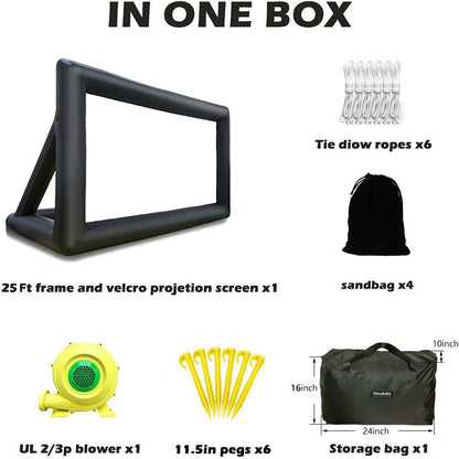 25Ft Inflatable Movie Screen with Stand for Outside-Support Rear Projection-Stable Outdoor Frame-Outdoor Movie Screen Use in Combination with Projector and Speaker