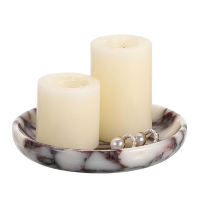 GUSHBIN Small Round Key Bowl for Entryway Table - 5.5" Natural Marble Jewelry Dish Tray Decorative Key Plate Holder Catch All Bowl for Earring Necklace Ring Holder for Bathroom