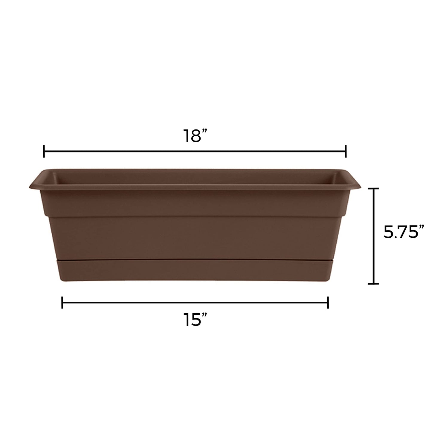 Bloem Dura Cotta Window Box Planter w/Tray, 18", Chocolate (DCBT18-45), 2 Gallon