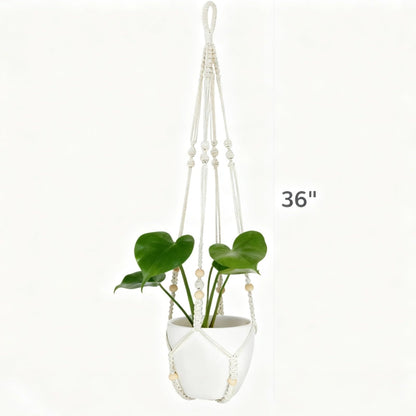 UlifeBetter 2 Pack Macrame Plant Hanger 36 Inch, Ivory Hanging Planter Holder with Wood Beads & No Tassels,Larg Hanging Baskets Indoor Outdoor Boho Home Decor for Flower Pots (2 Hooks Included)