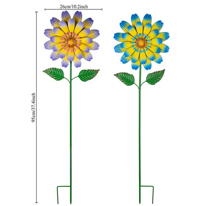 Venniy Metal Flower Decorative Garden Stakes,2 Pack Spring Outdoor Decor Large Metal Yard Art for Flower Bed Yard Lawn Decor