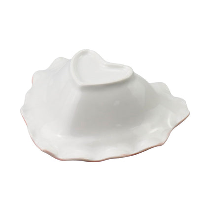 Bitray Heart Shaped Dessert Bowl Lovely Ceramic Wavy Lace Bowl for Rice Grain Fruit and Salad (Pink)