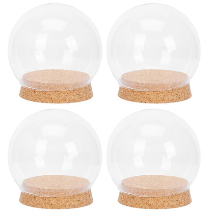 4Pcs Preserved Flower Glass Cover with Cork Base Glass Cloche Bell Jar Terrarium Dome Bottle Miniature Floral Decoration (Khaki)
