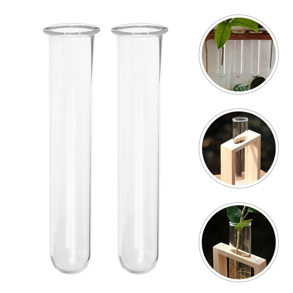 Outanaya 4pcs Transparent Hydroponic Test Tube Vases for Plant Propagation Clear Glass Water Tubes for Flowers Decorative Desk Terrarium Station for Home and Office