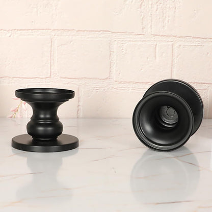 Matte Black Iron Pillar Candle Holders - Set of 2 Candlestick Holders, Metal Candle Holder for Pillar & Taper, Table Mantle Fireplace Farmhouse Home Decor