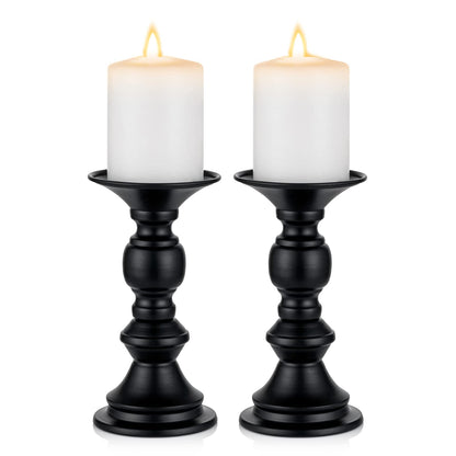 NUPTIO 2 Pcs Candle Holders for Pillar Candles, Black Candle Holder for 50mm Candles Christmas Halloween Mantlepiece Decorations, Ideal for Weddings Special Events Party Living Room