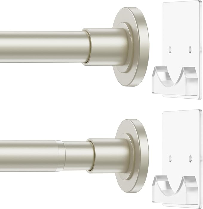 CorkLatta Nickel Shower Curtain Rod,1 Inch Diameter Stainless Steel Adjustable Spring Tension Rods 32 to 92",with Holders,Anti-Slip,Curtain Rods No Drilling(1 Pack)