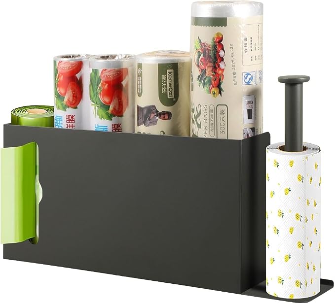 Picowe Large Wall Mount Kitchen Wrap Organizer Rack, Metal Aluminum Foil Organizer, Cabinet Storage Holder for Kitchen, Aluminum Foil, Cling Film, Paper Towel (Grey)