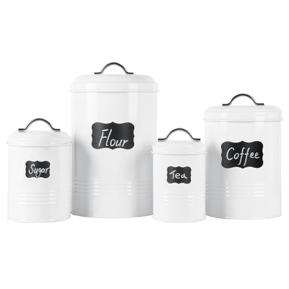 Brightalk Nesting Canisters Sets for the Kitchen, Set of 4 Airtight White Farmhouse Canister Jars with Removable Chalkboard Labels and Marker, for Flour Sugar Coffee Tea Storage