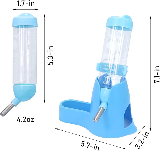 Wontee Hamster Water Bottle Water Dispenser Hamster Silent Exercise Running Wheel for Dwarf Hamsters Gerbil Mice (Blue, 125ML)
