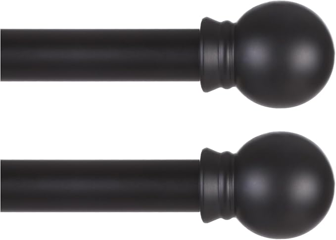 Thestoa Black Curtain Rods 2 pack for Windows 30-62 inch Adjusts Length by Splicing, 5/8" Diameter Matte Black Small Curtain Rods for Bedroom, Living Room, Kitchen, Outdoor, Farmhouse