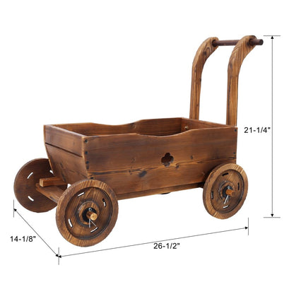 Endvler Wooden Garden Wagon Decor with Wheels, Mobile Garden Planter with Handle and Drain Hole, Decorative Wagon Cart Rustic Flower Planter Flower Cart for Patio, Garden, Balcony (Style B)