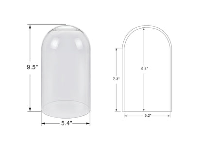 10" Tall Clear Glass Display Cloche, Dome Shape for Terrarium, Plants, Trinkets, Cakes, Figurines, LED Light String, Candle. Cloche Glass Dome, Bell Jar Display Case (1, 5.5"x10")
