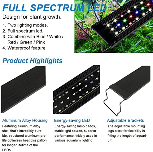 WaterRebirth Ultra-Slim Full Spectrum LED Aquarium Light with Adjustable Brackets.1750LM 40W for 48Inch to 54Inch Fish Tank Lighting Fresh Water