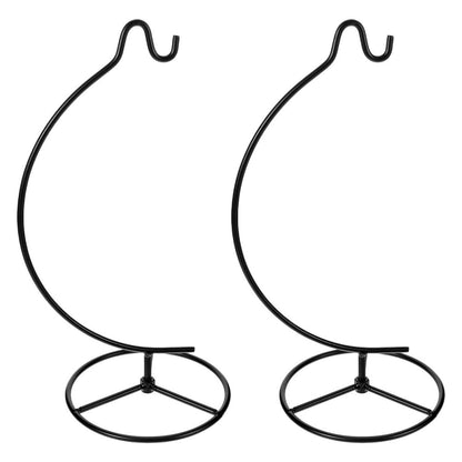 Zerodeko 2pcs Moon Shaped Iron Hanging Stand with Hook, Ornament Hanger Holder for Glass Globe, Air Plant and Terrarium Display, Black Metal Home Décor Rack for Indoor Decoration