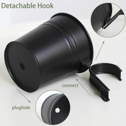 XZJMY 5 Pcs Hanging Flower Pots Metal Iron Bucket Planter Pot Metal Bucket Flower Holder with Hook Indoor Outdoor Decor for Railing Fence Balcony Garden (Black)