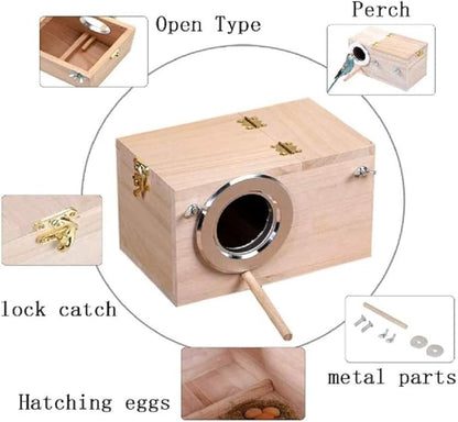 Bird Nest Breeding Box Cage Wood House for Finch Lovebirds Cockatiel Budgie Conure Parrot, 8'' X 5'' X 5''
