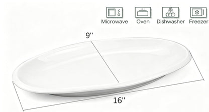 Yesland 2 Pack 16" Porcelain Large Oval Serving Plates, White Oval Serving Platters Dishes for Serving Food, Appetizers, Dessert, Meat, Sushi, Fish, Party