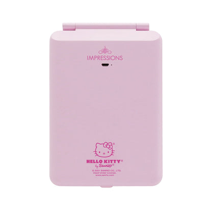 Impressions Vanity Hello Kitty Touch Pad Mini Tri-Tone Makeup Mirror with Printed Flip Cover and LED Strip, Travel Vanity Mirror with Touch Sensor Switch and USB Extension (White/Pink)