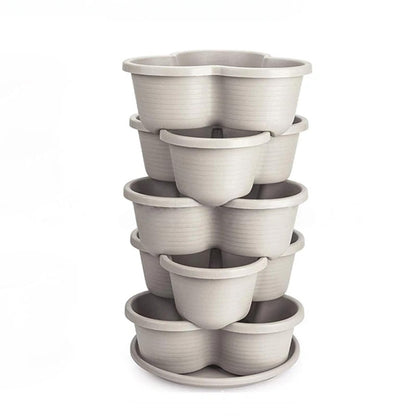 BRENCHAOY 5 Tier Strawberry Planter Vertical Garden Tower - Stackable Gardening Pots for Herbs, Flowers, Vegetables - Indoor/Outdoor Patio Decor (Terracotta)