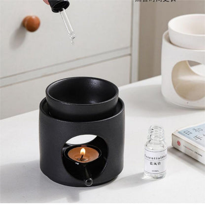 Warmself Hand Made Large Capacity Essential Oil Burner Wax Melt Burners, Aromatherapy Aroma Burner Ceramic Oil Diffuser Candle Tealight Holder Home Bedroom Decor-Black