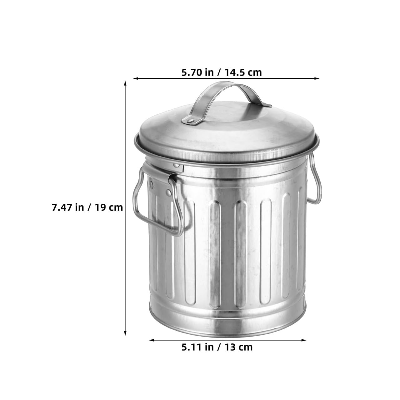 VILLCASE Mini Metal Bucket with Lid, 7.5" x 5" Small Garbage Can Trash Bin with Lid, Desktop Metal Rubbish Bin, Table Top Home Wastebasket for Countertop Office Silver Iron
