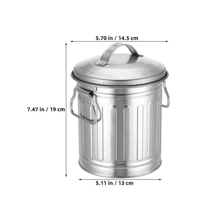 VILLCASE Mini Metal Bucket with Lid, 7.5" x 5" Small Garbage Can Trash Bin with Lid, Desktop Metal Rubbish Bin, Table Top Home Wastebasket for Countertop Office Silver Iron