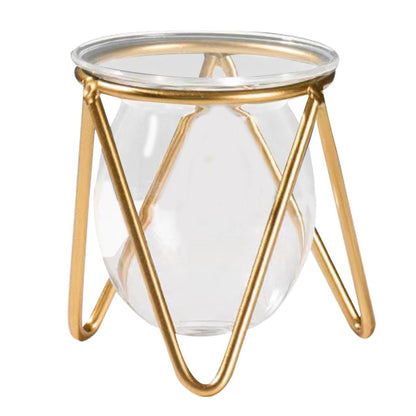 Ipetboom Glass Bulb Planter with Metal Stand, Small Gold Hydroponic Vase for Succulent Propagation, Desktop Glass Vase Holder for Indoor Plant Terrarium and Floral Arrangements