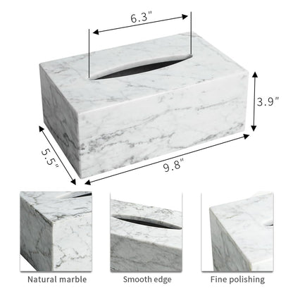 Elegant Marble Tissue Box Cover for Living Room, White Tissue Box Holder Rectangular, Decorative Stone Tissue Box Cover for Bathroom Vanity Office Countertop