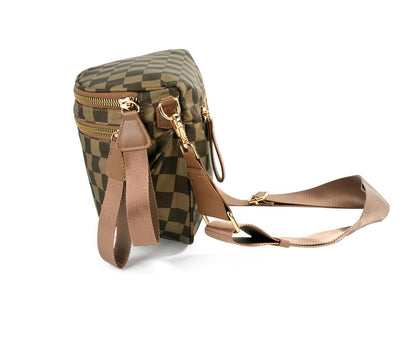 Spacious Checkered Nylon Crossbody Bag Bum Bag Checkered Handbags Wallets for Women