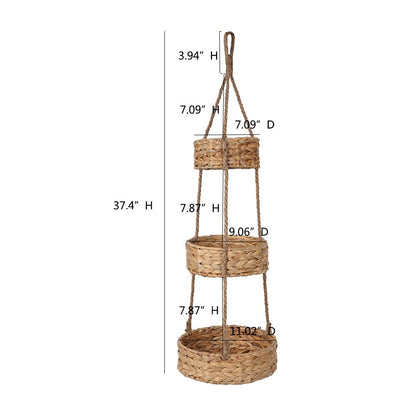KINGWILLOW 3 Tier Hanging Fruit Basket, Handmade Natural Water Hyacinth Wall Vegetable Storage Baskets, Space Saver for Kitchen Organizing Plant Holder