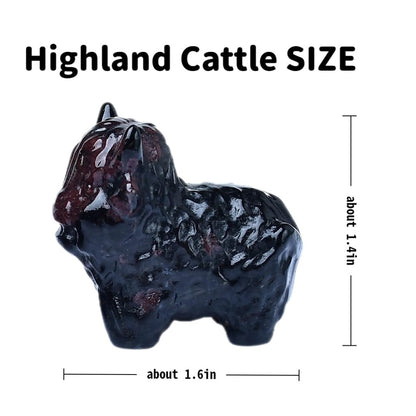 WUYOUSHI Garnet Highland Cattle Statue - 1.6" Handmade Sculpture for Healing, Reiki & Meditation - Cute Pocket Size Crystal Figurine - Office Home Decor Spiritual Gift